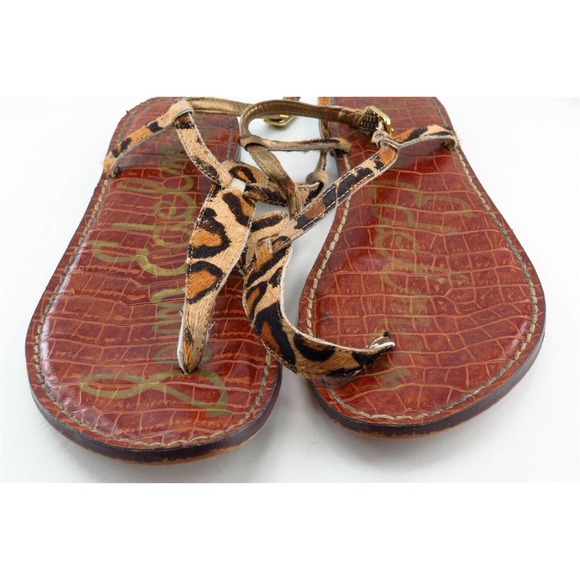 Sam Edelman T-Strap Sandals Brown Leather Women Shoes Size 7.5 Medium - Picture 2 of 6